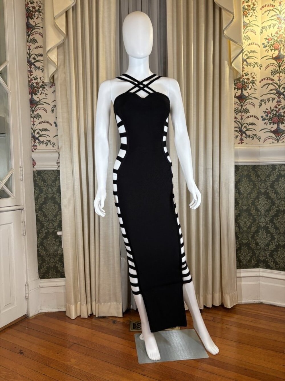 Black Cutout Bandage Gown 90s Y2K Bodycon